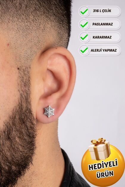 Erkek Çelik Halka Sallantılı Silah Model Küpe Paslanma Kararma Yapmaz