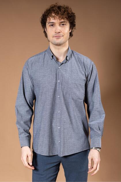 Men's Long Sleeve Classic Regular Fit Dobby Plain Natural Cotton Dad Shirt 8190