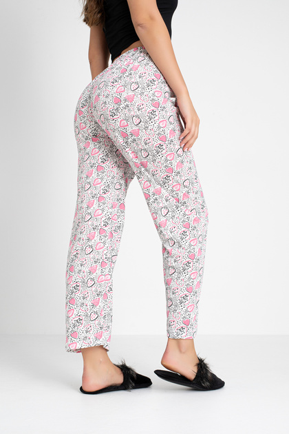 Cotton Thin Breathable Fabric Ribbon Waist Detailed Printed Pocketless Women's Pajama Bottoms