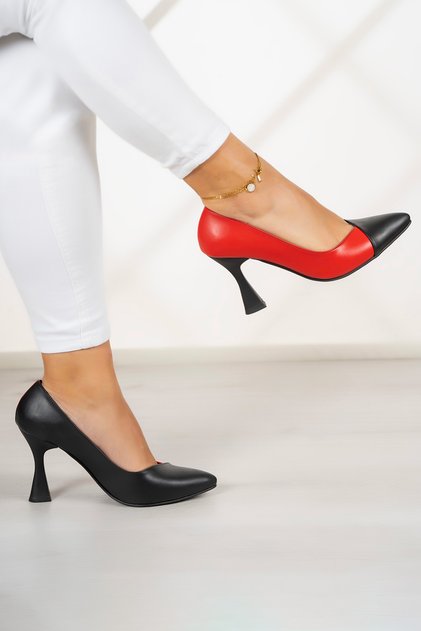 Jatqılı Plus Black Red Goblet Heeled Shoes 9 Cm.