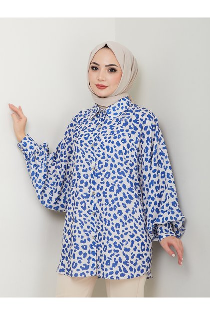Leopard Print Jessica Shirt Standert Size Long Sleeve 2508 Skas Blue