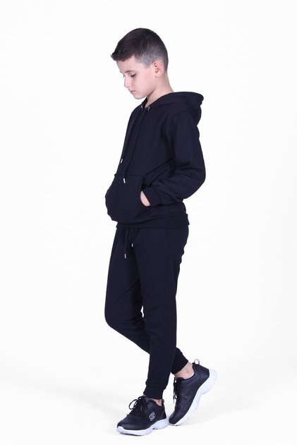 Plain Kangaroo Pocket Hooded Boy's Tracksuit Set