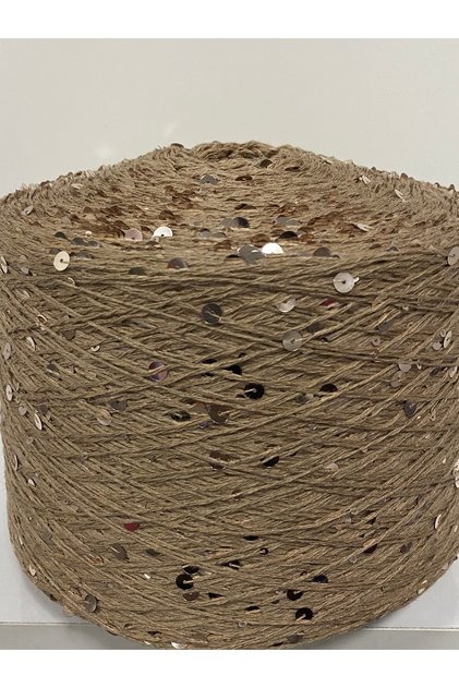 100% Cotton 3Mm+6Mm Large Sequins Dark Beige, Beige Sequins Hand Knitting Rope Visual 200 Gr