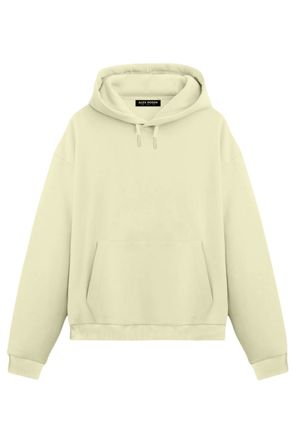 Unisex Krem Oversize Fit Pamuklu Kapüşonlu Sweatshirt
