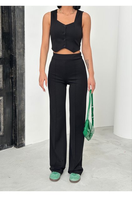 Women's Black Strappy Vest Trousers Set