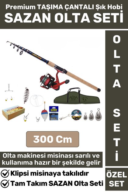 Premium Kullanıma Hazır Şık Taşıma Çantası Hediyeli Balıkçı Hobi Tam Takım SAZAN OLTA SETİ 300 Cm