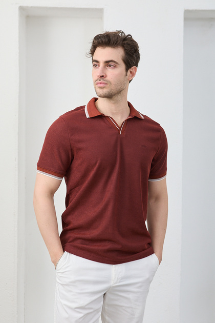 Men's Non-Shrink Cotton Fabric Slim Fit Slim Fit Polo Neck T-Shirt