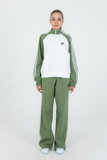 Girl's Half-Zip Top + Wide-Leg Sweatpants Set – Comfortable Fit – Stretch Fabric Pique Fabric 2-Piece Set