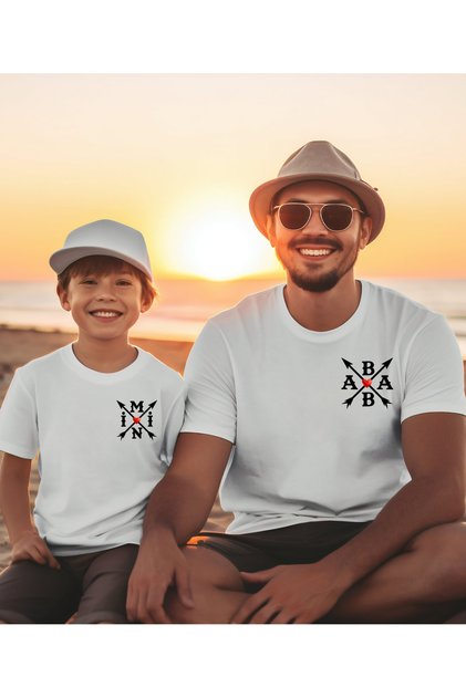 Family Combination T-Shirt - Heart Mini Printed Crew Neck T-Shirt/T-Shirt (the Price Is for One Piece.)
