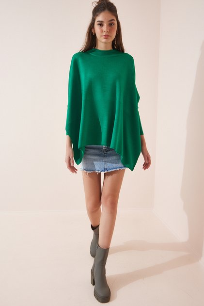 Side Slit Oversize Poncho Sweater Dark Green Lyy0016