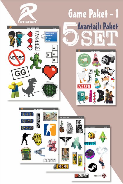 Game Temalı Laptop Notebook Tablet Sticker Avantajlı Paket 1 - 5SET