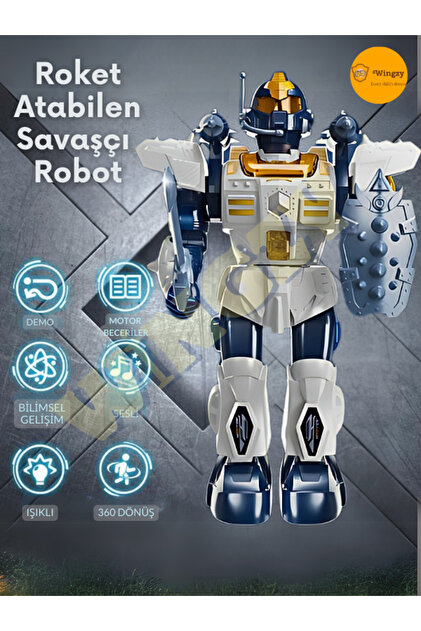 Wingzy Işıklı Ve Müzikli Roket Atan Pilli Savaşçı Robot, Hareketli