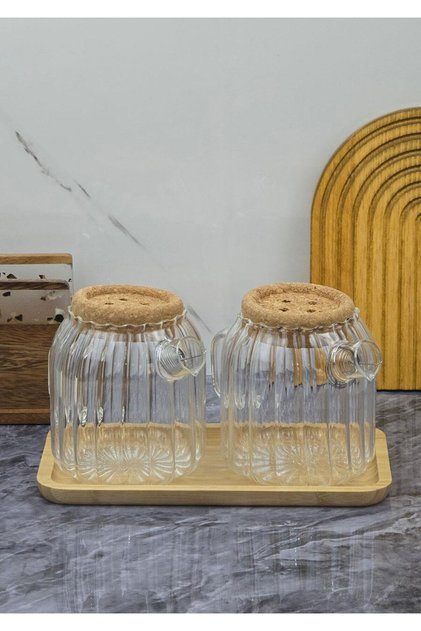 Ecolis Cam Yağdanlık Takımı - Mantar Kapaklı Yağlık Takımı - 2x750 ML
