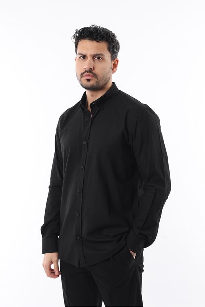 Men's White Slim Fit Narrow Cut Button Collar Linen Look 100% Cotton Flared Shirt