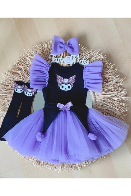 Girl's Ruffled Sleeves Lilac Color Tutu Skirt Suit