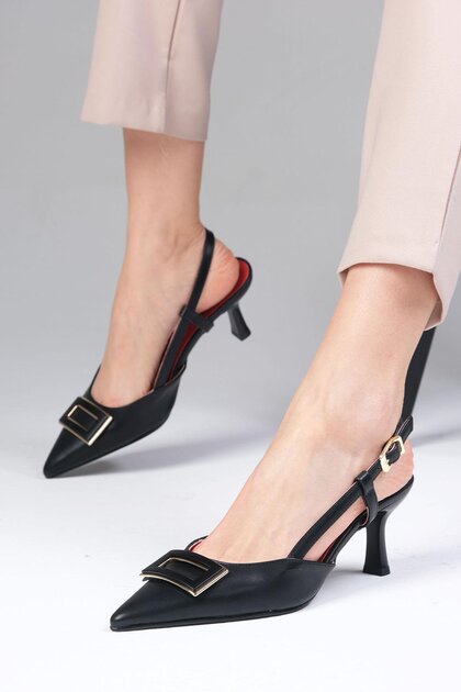 Larisa Black Color Women's Heeled Shoes