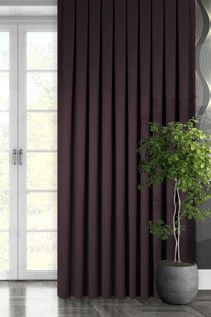 Velvet Textured Series Plum Thick Pleat (1x3) Single Wing Background Curtain