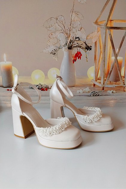 Women's 10 cm Pearl Detailed Bridal Shoes