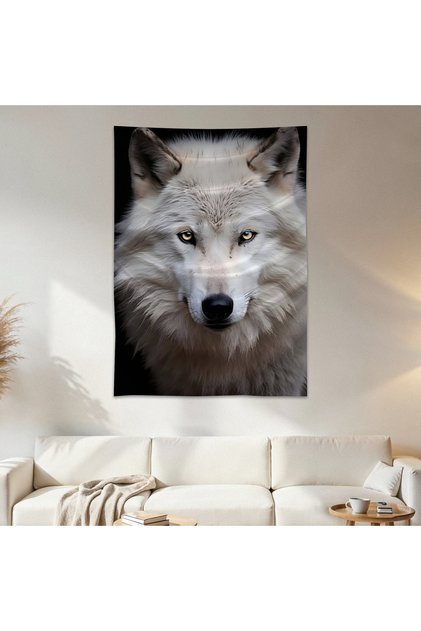White Wolf Wall Cloth Wall Tapestry First Quality Satin Fabric Poster