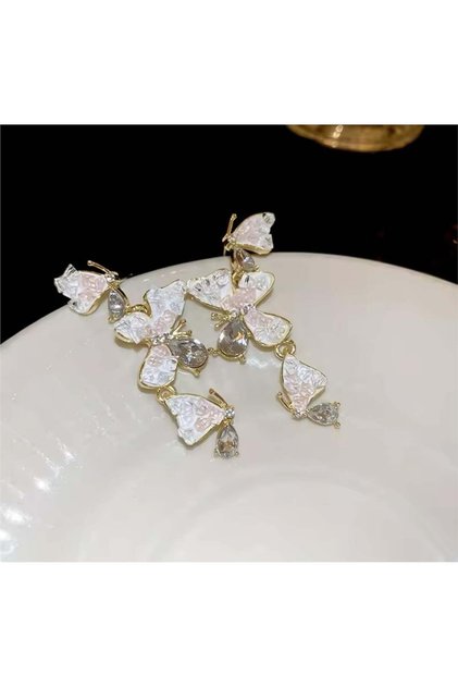 Gold Smoked Stone Butterflies Earrings