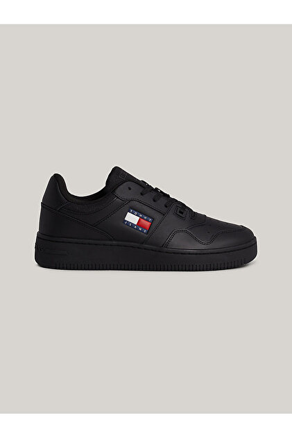 Men's Brand Logo Leather Upper Rubber Outsole Suitable for Daily Use Black Sneakers Em0em01395-Bds