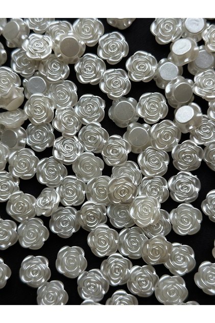 50 Adet Sedefli Beyaz Gül Akrilik Boncuk 14 mm