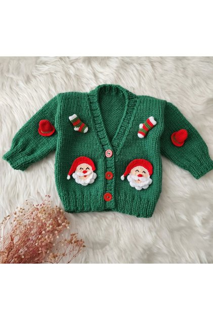Unisex Hand Knitted New Year's Baby and Children's Cardigan, New Year, Christmas, Gift, Christmas Cardigan