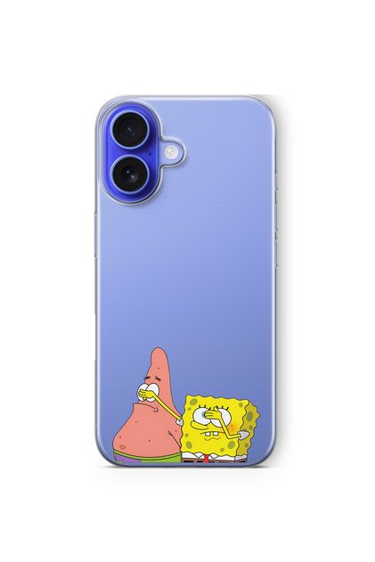 iPhone 16 Compatible Spongebob and Patrick Design Printed Transparent Case