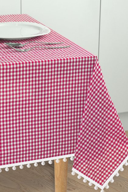 Pompon Series Small Checkered Pompom Tablecloth, Picnic Tablecloth, Classic Tablecloth