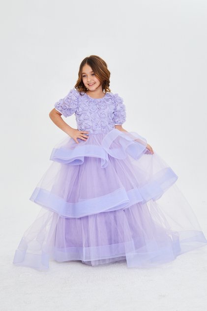 Lilac Girl's Evening Dress with Roses