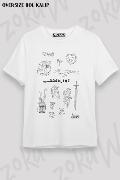 Unisex Oversize Fit Coraline, Måneskin Design Printed Tshirt