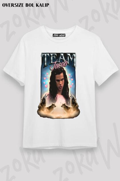Unisex Oversize Jacob Cursed Fan Collage Patterned T-Shirt