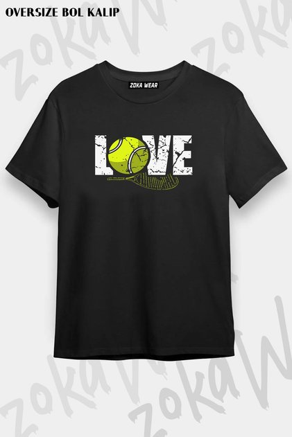 Unisex Oversize Fit Tennis Love Racket and Ball Design Printed Tshirt