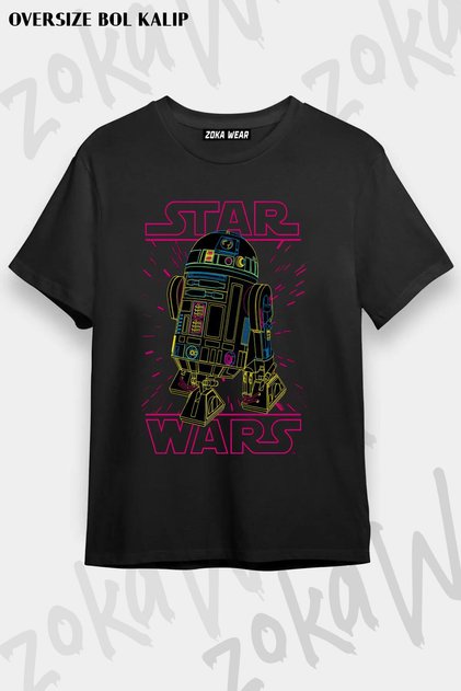 Unisex Oversize Mold Neon R2 D2 Design Printed Tshirt