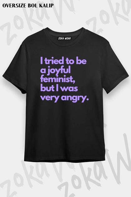 Unisex Oversize Joyful Feminist Printed T-Shirt