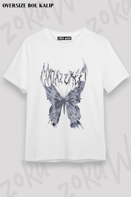 Unisex Oversize Fit Harajuku Butterfly Design Printed Tshirt