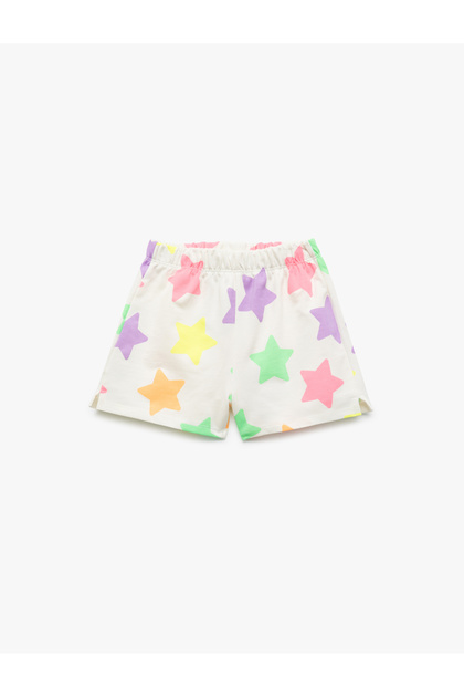 Pantaloni scurți cu model de stele cu buzunar din bumbac elastic în talie
