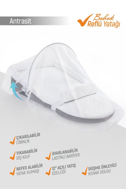 Umay Bebek Reflü Yatağı, Bebek Yatak - Antrasit