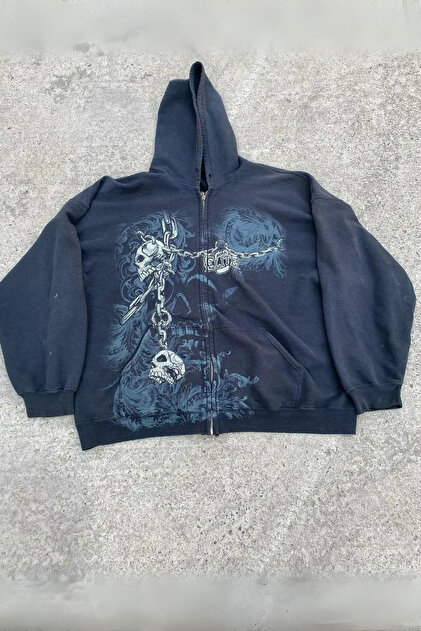 Köstebek Yeni Siyah Gallows Skulls Y2K MMA Cyber Grunge Kapüşonlu