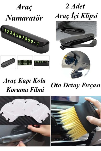 5li Set Araç Numaratör Oto Detay Fırçası Araba Kapı Kolu Koruma Filmi 2li Gözlük Not Tutacağı Klips