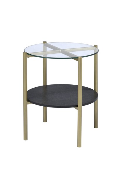 Side table metal, glass and MDF wood gold and black - 50x50x60 cm
