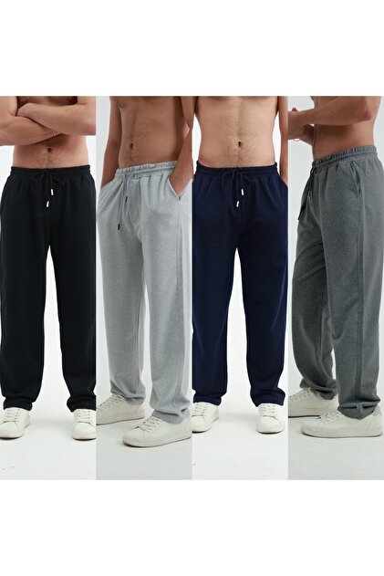 Men's 4-Piece Sweatpants Wide Cut Baggy Comfortable Fit Wide Leg