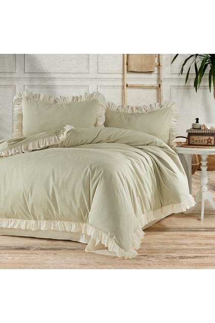 Double Size 6 Piece Yarn Dyed 100% Natural Cotton Nature Village Duvet Cover Set 200 X 220