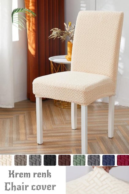 Brick Pattern Quality Chair Cover, Chair Cover, Elastic, Lycra 1 Piece Cream Color