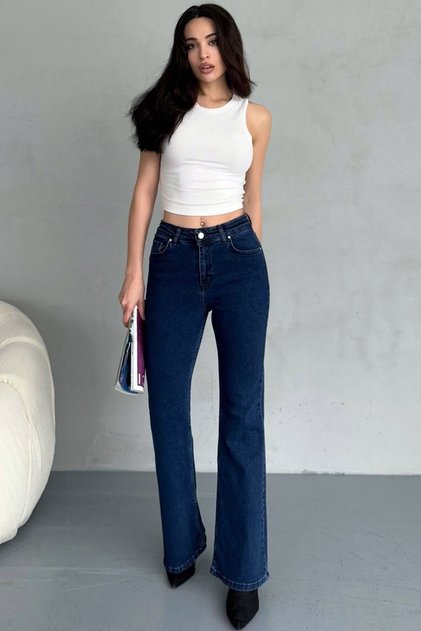 Lya Hsn Dodge Vanessa Defne Olivier Dark Blue Flared Jeans High Waist New