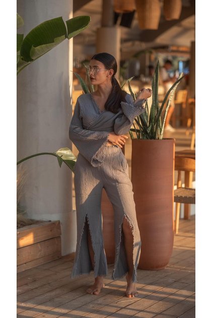 Gray Color Marrakech Muslin Trousers