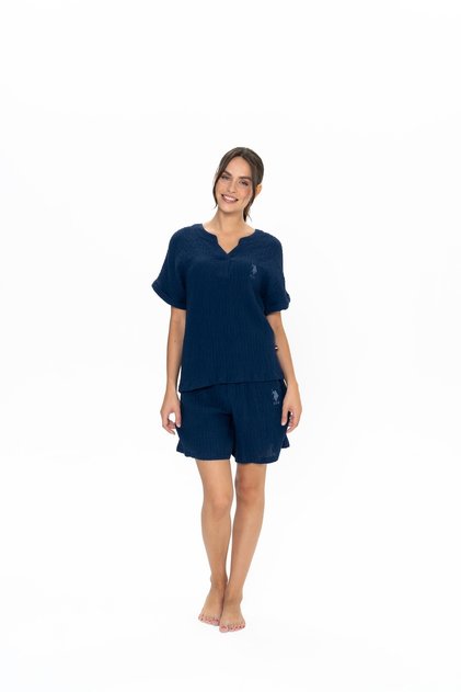 U.S. Polo Assn. Γυναικείο Σετ Πιτζάμες Casual Navy Blue T-shirt-Σορτς με λαιμόκοψη V