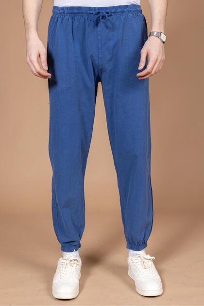 Men's Raw Cloth Comfortable Fit 100% Natural Cotton Elastic Leg Sweatpants Bottom Pants 2045