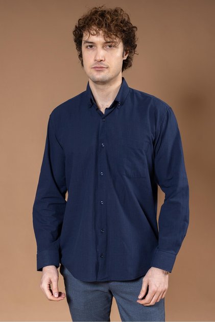 Men's 100% Natural Long Sleeve Regular Fit Organic Linen Dad Shirt 8120
