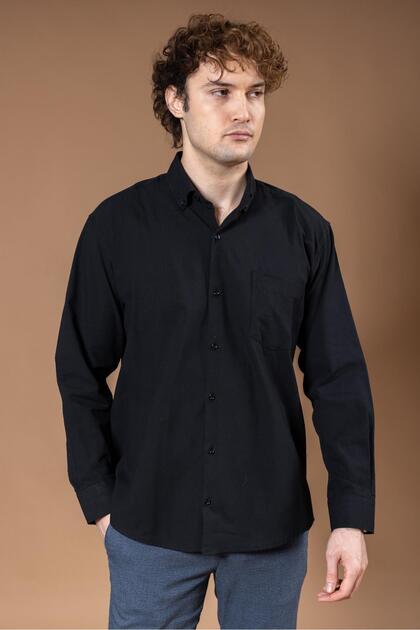 Men's 100% Natural Long Sleeve Regular Fit Organic Linen Dad Shirt 8120